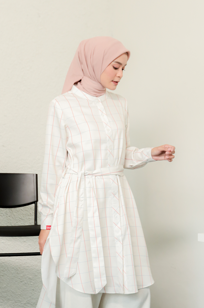 L Tunic Plaid Rayon - Ivory