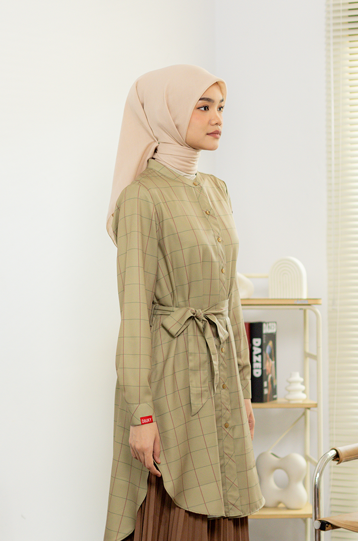 L Tunic Plaid Rayon - Olive