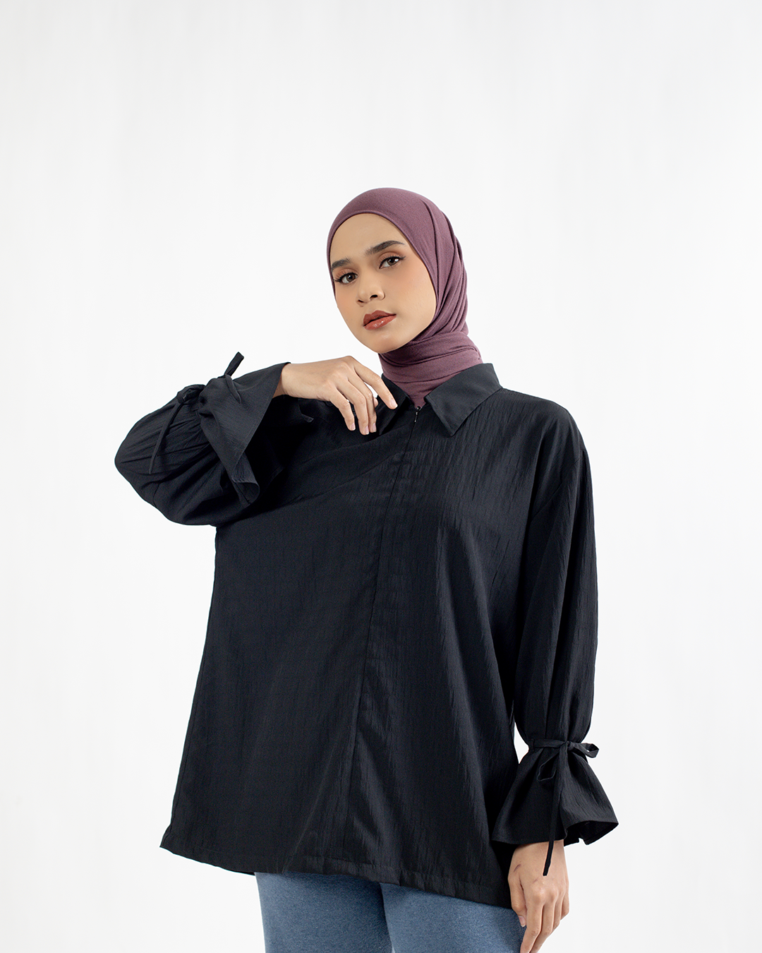 M Tunic Flare Wrinkled Stripe - Black