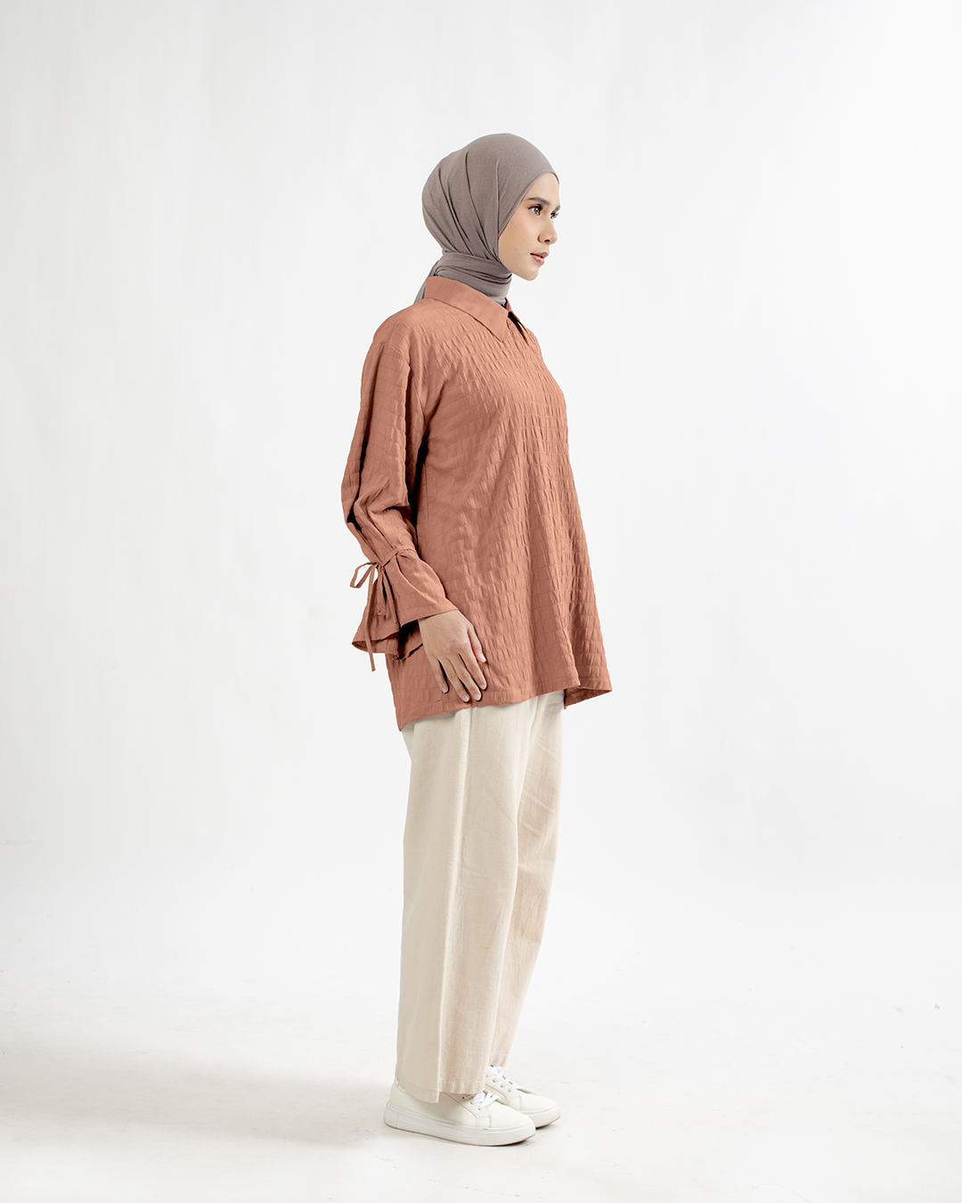 M Tunic Flare Wrinkled Stripe - Khaky