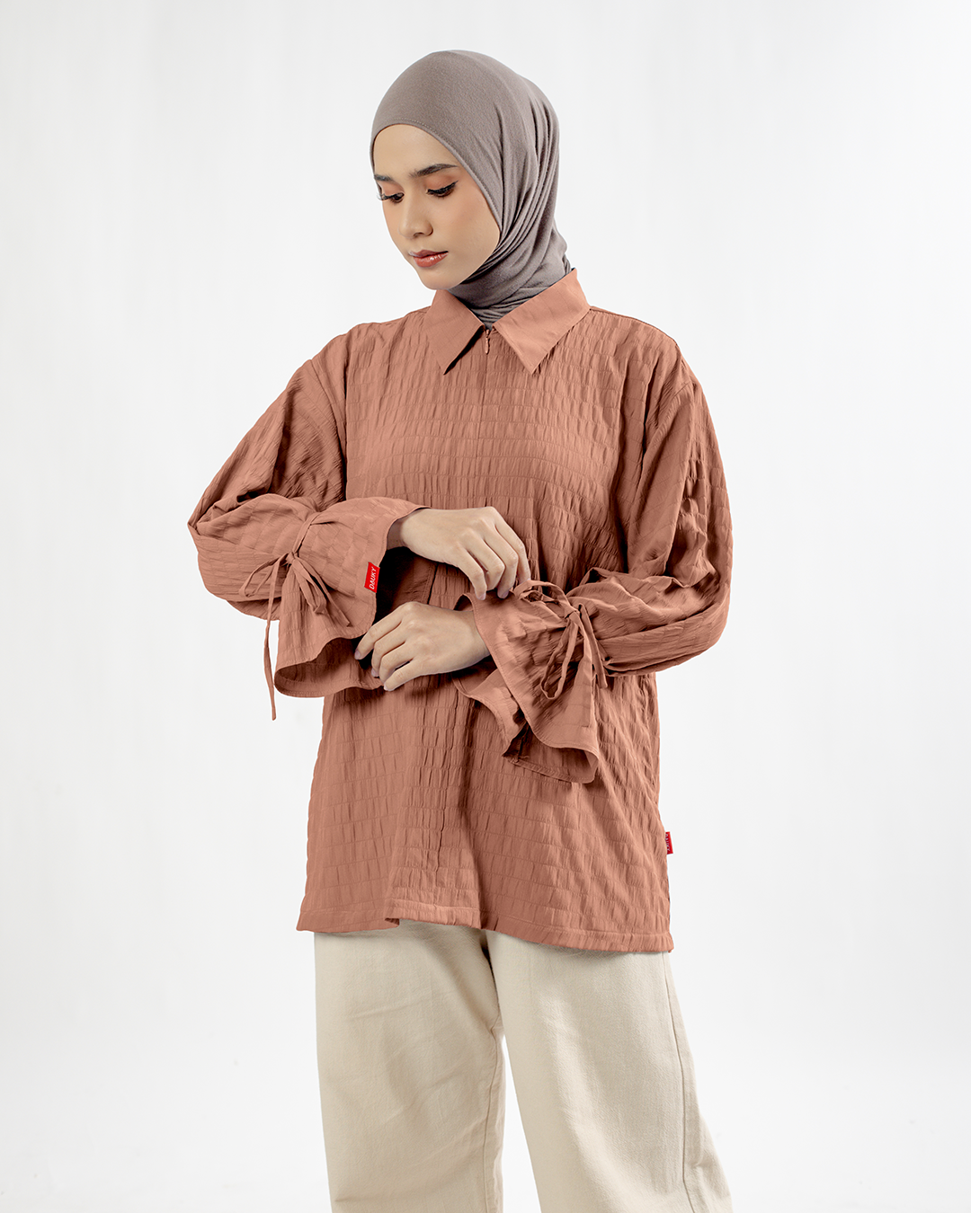 M Tunic Flare Wrinkled Stripe - Khaky