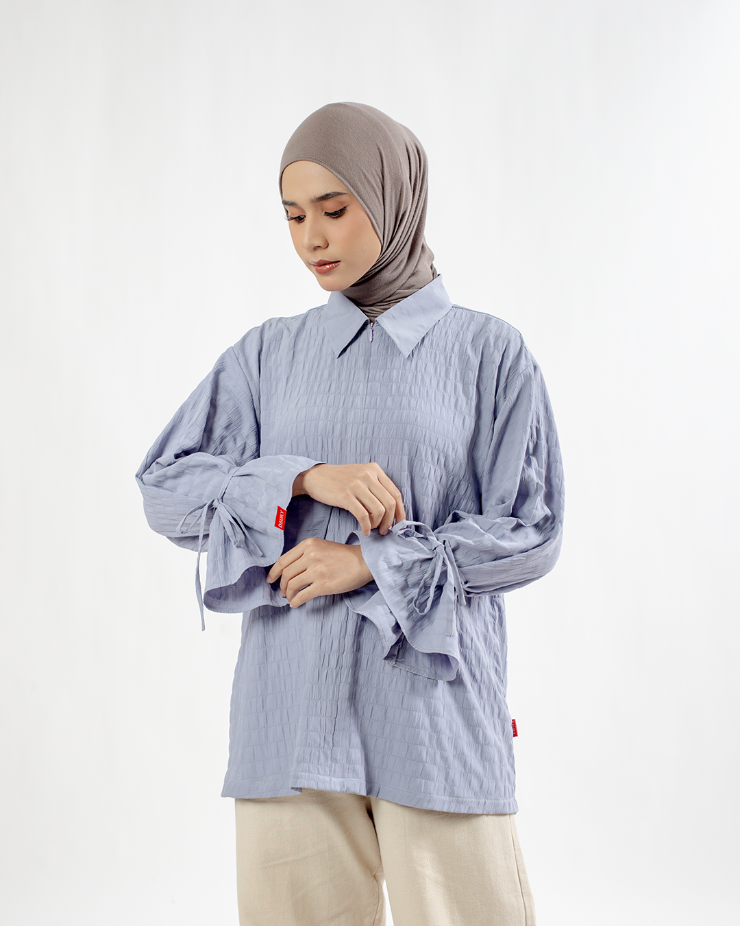 M Tunic Flare Wrinkled Stripe - Light Denim