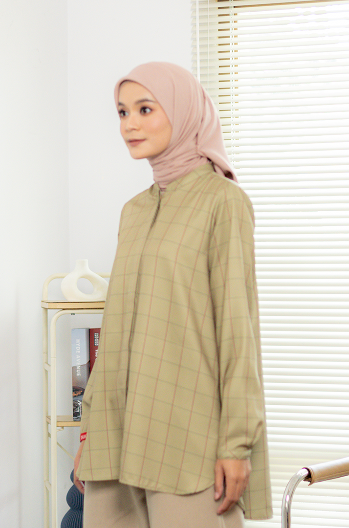 M Tunic Plaid Rayon - Olive