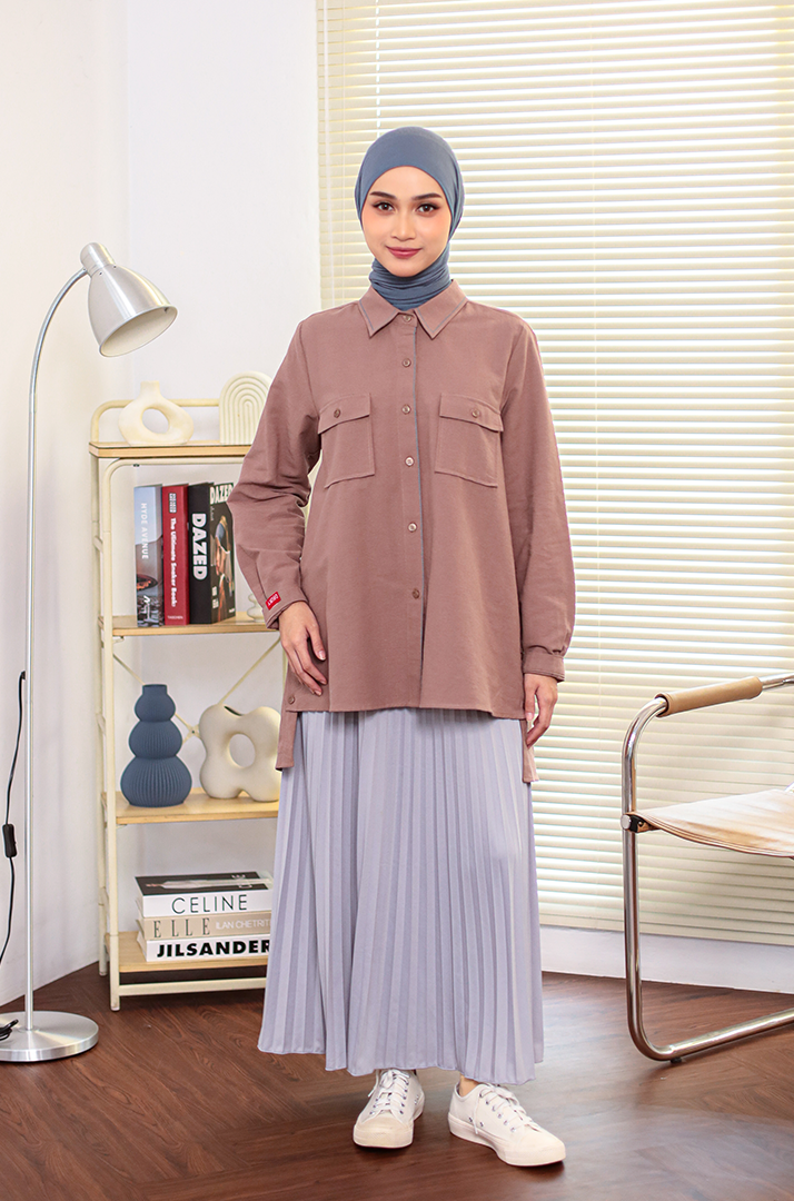 M Tunic Linen Contrast - Mocca