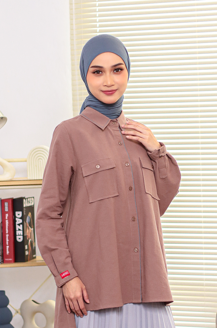 M Tunic Linen Contrast - Mocca