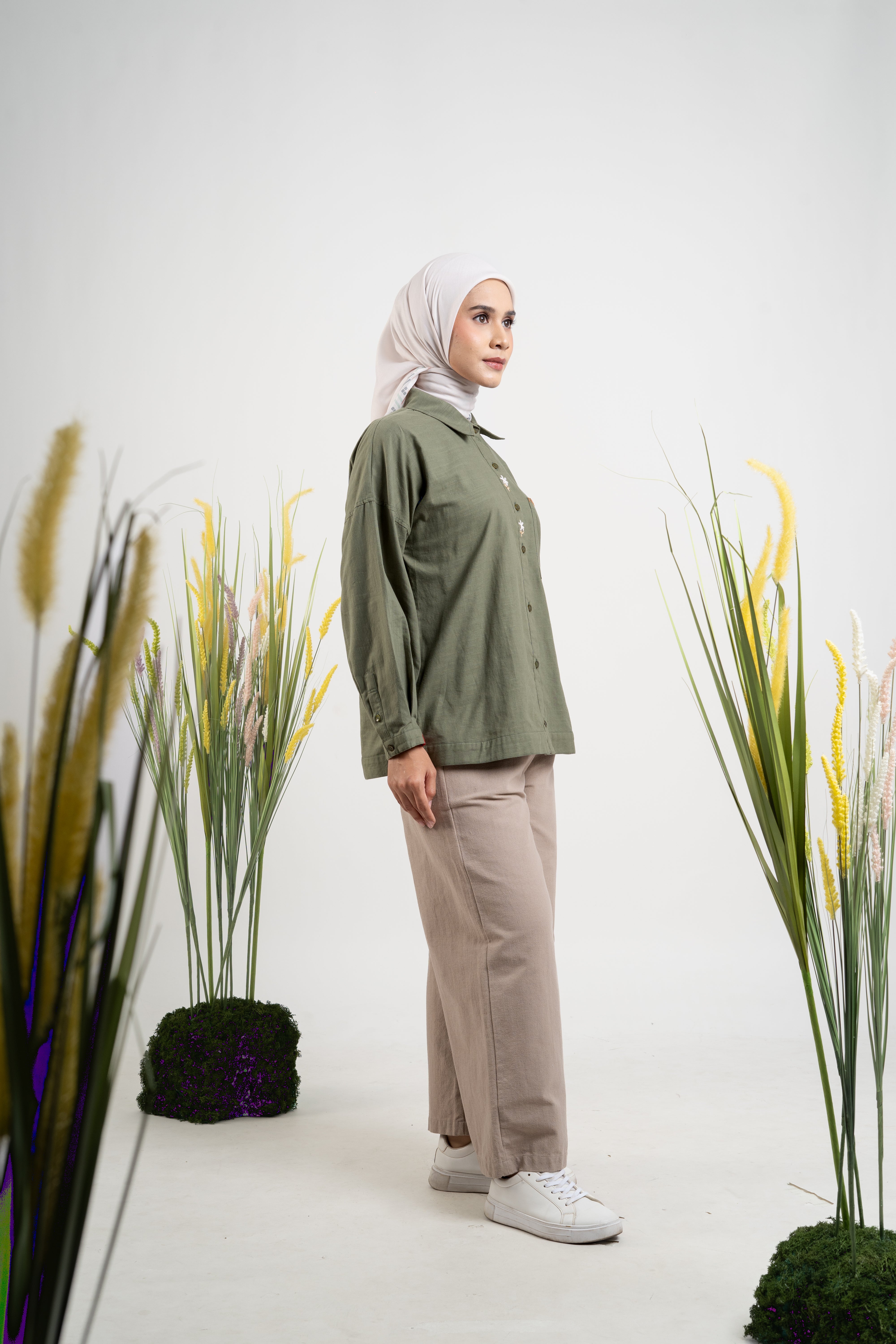 M TUNIC LINEN STITCH - ARMY