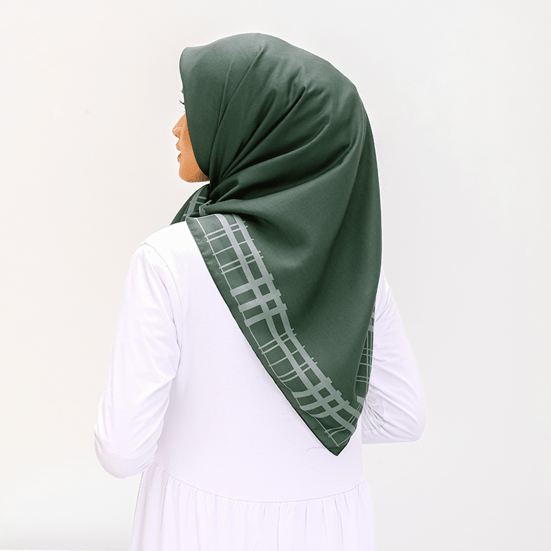 DAUKY Hijab Kerudung Segiempat Gingham Scarf - Hijau