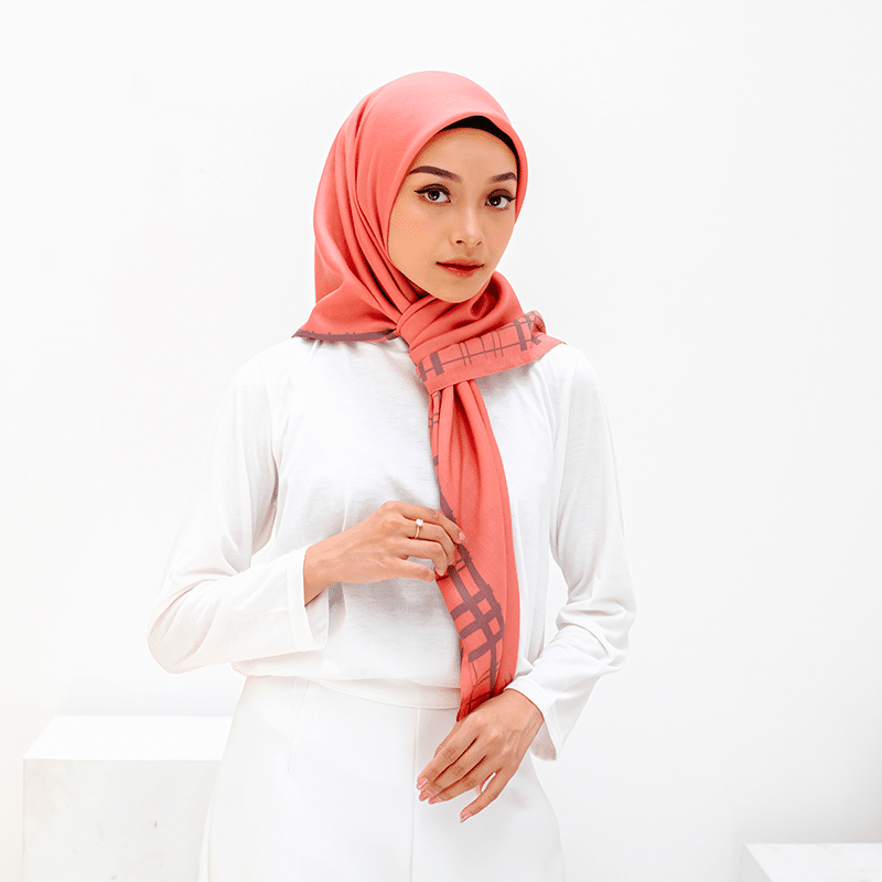 DAUKY Hijab Kerudung Segiempat Gingham Scarf - Teracotta