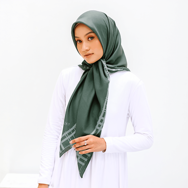DAUKY Hijab Kerudung Segiempat Gingham Scarf - Hijau