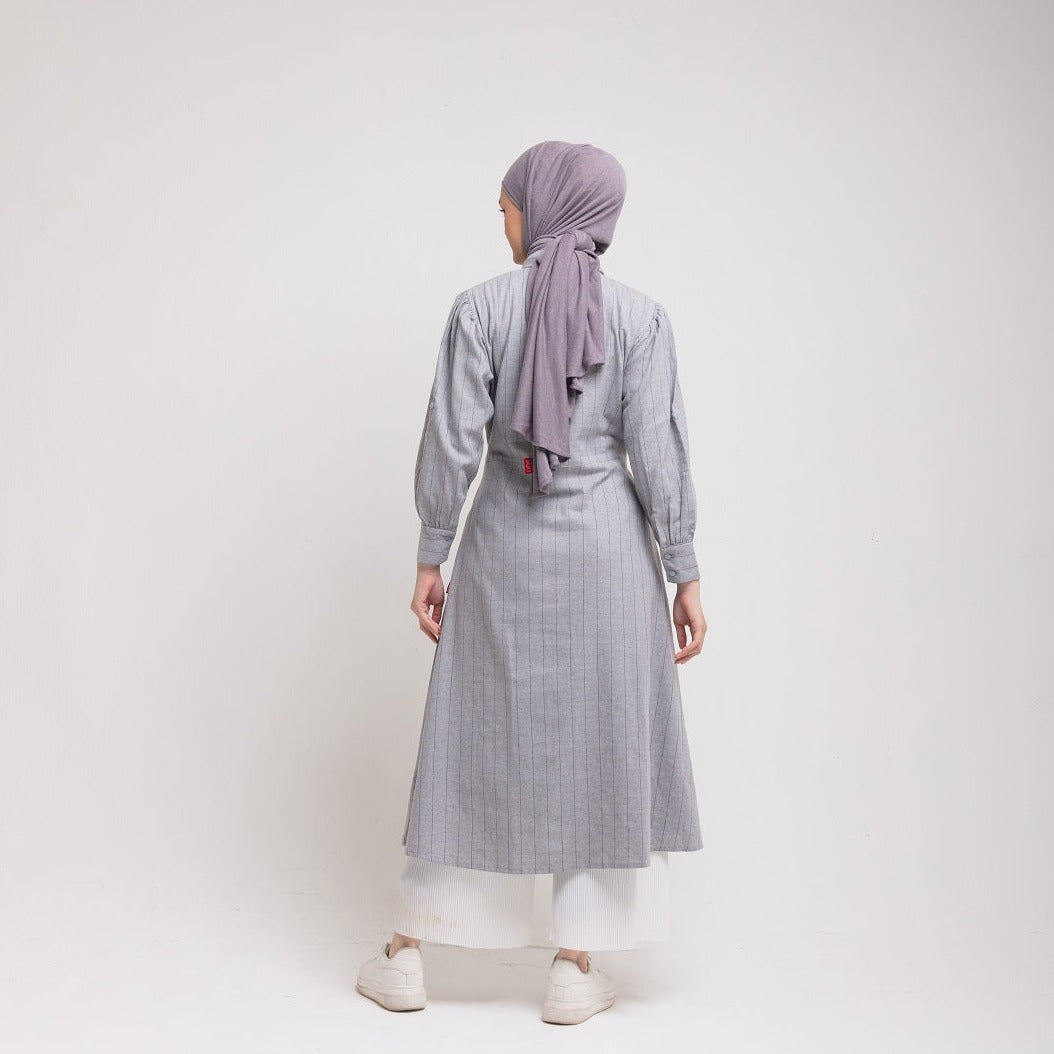 Dress Wanita Muslim Dauky M Dress Katun Stripe Smart Collection - Silvergrey