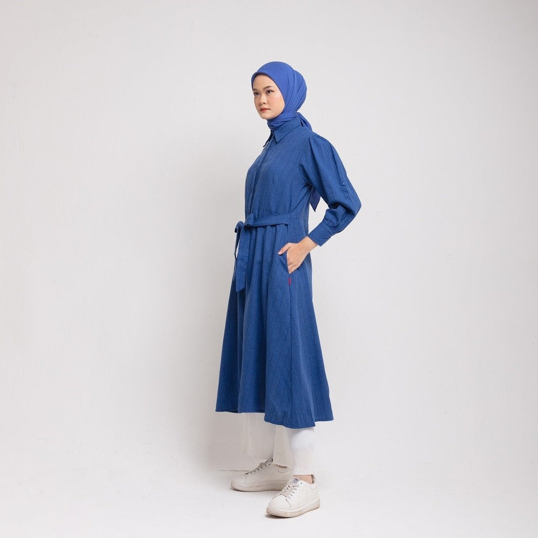 Dress Wanita Muslim Dauky M Dress Katun Stripe Smart Tunic Collection - Biru