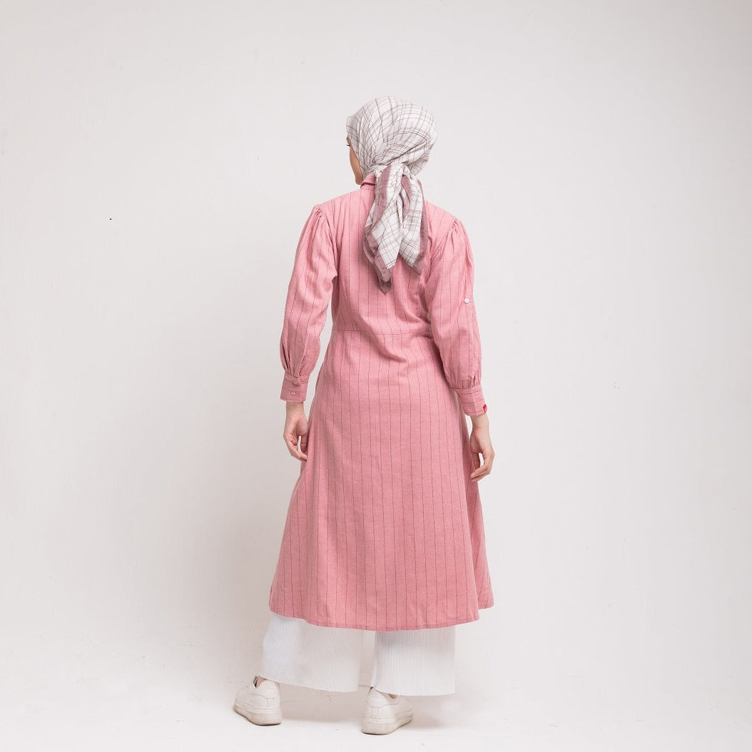 Dress Wanita Muslim Dauky M Dress Katun Stripe Smart Tunic Collection - Dusty Pink