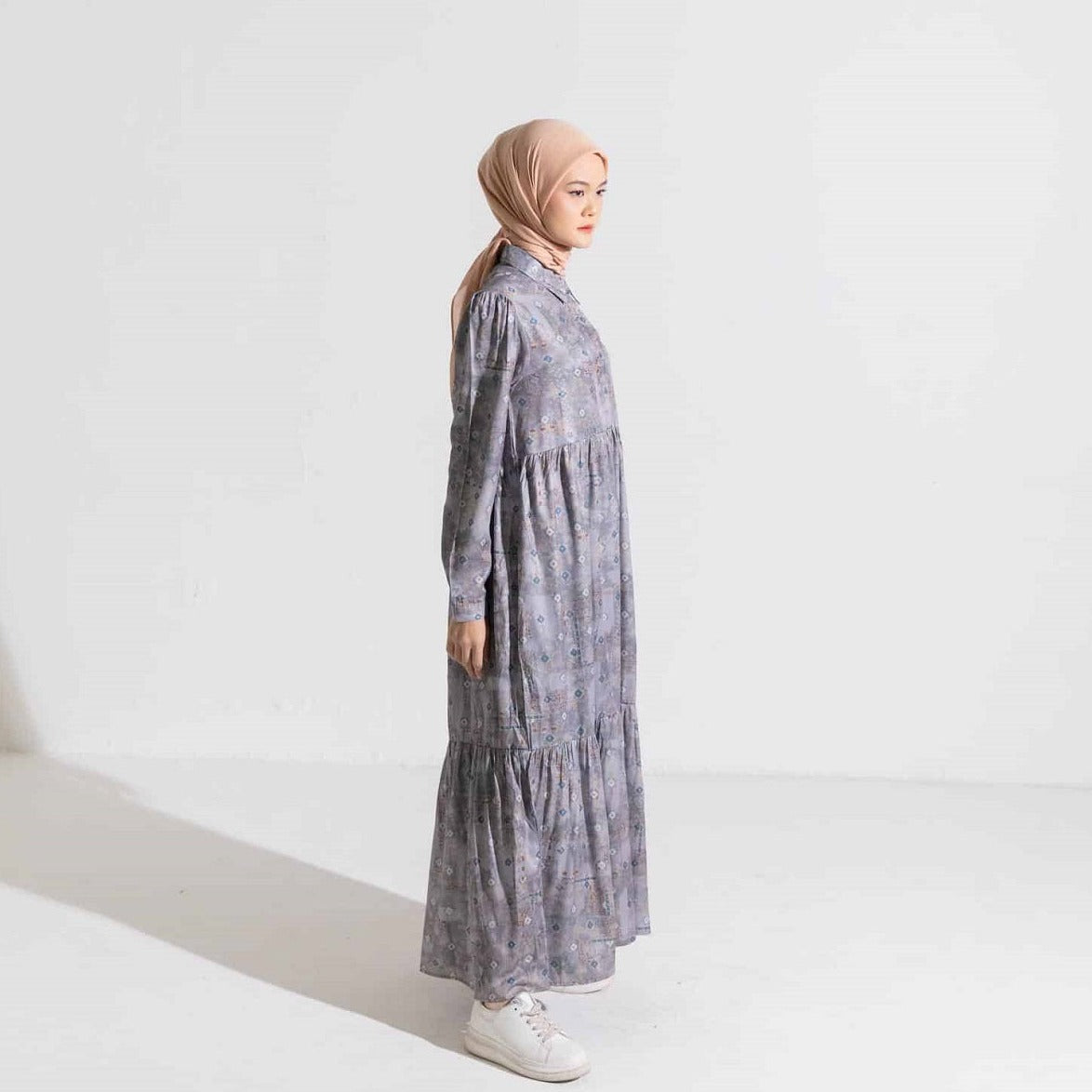 Dress Wanita Muslim Dauky Gamis L Dress Bohe Series - Silvergrey