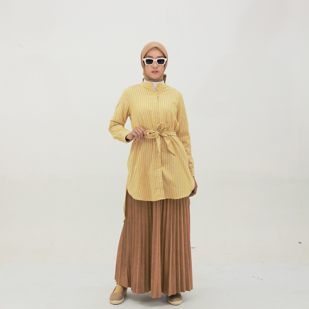 Dauky Atasan Wanita M Tunik Stripe Belt Smart Tunic Collection - Kuning