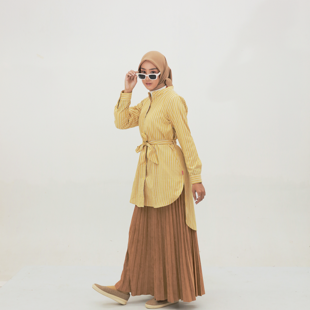 Dauky Atasan Wanita M Tunik Stripe Belt Smart Tunic Collection - Kuning