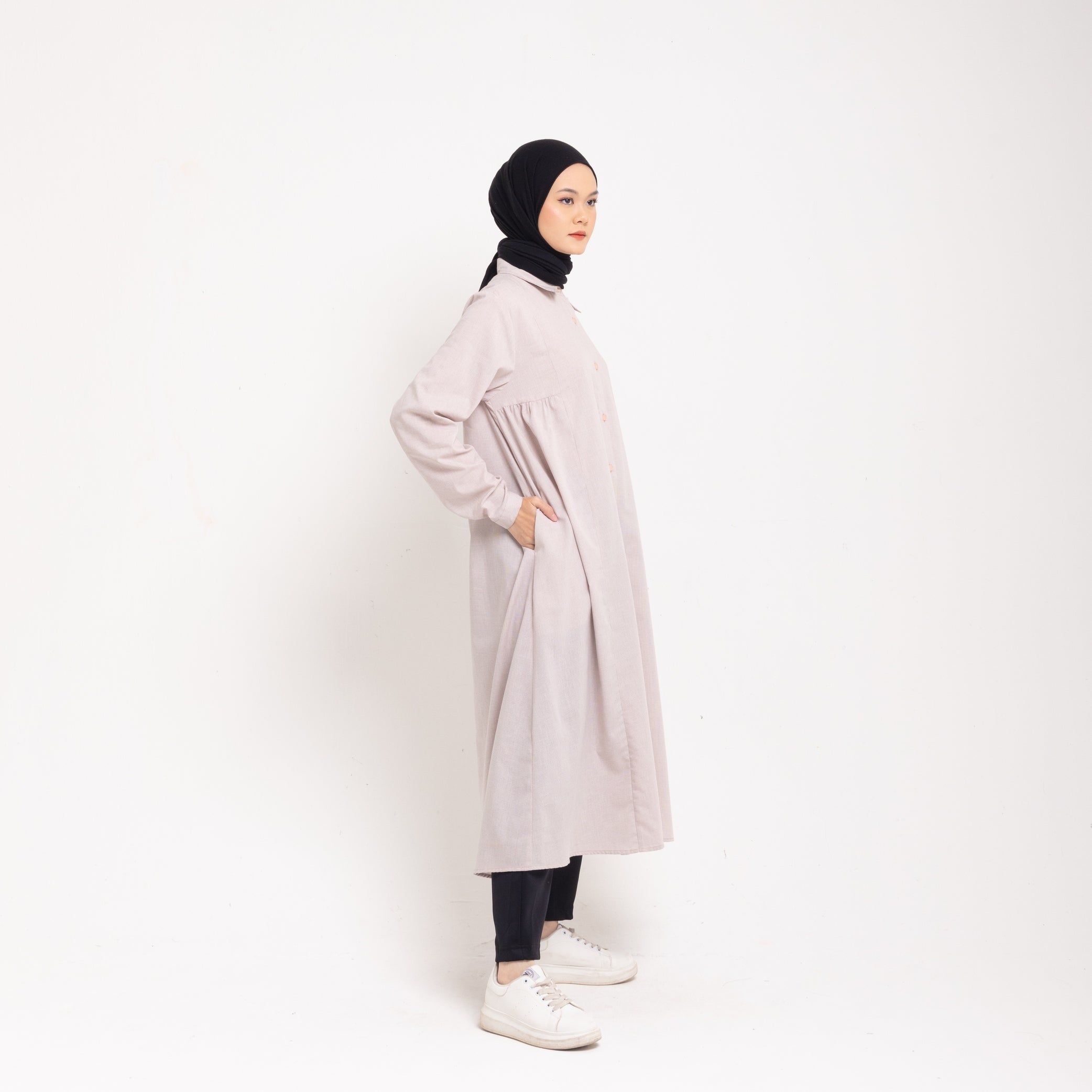 Dress Wanita Muslim Dauky M Dress Katun Houndstooth Executive Collection- Coklat