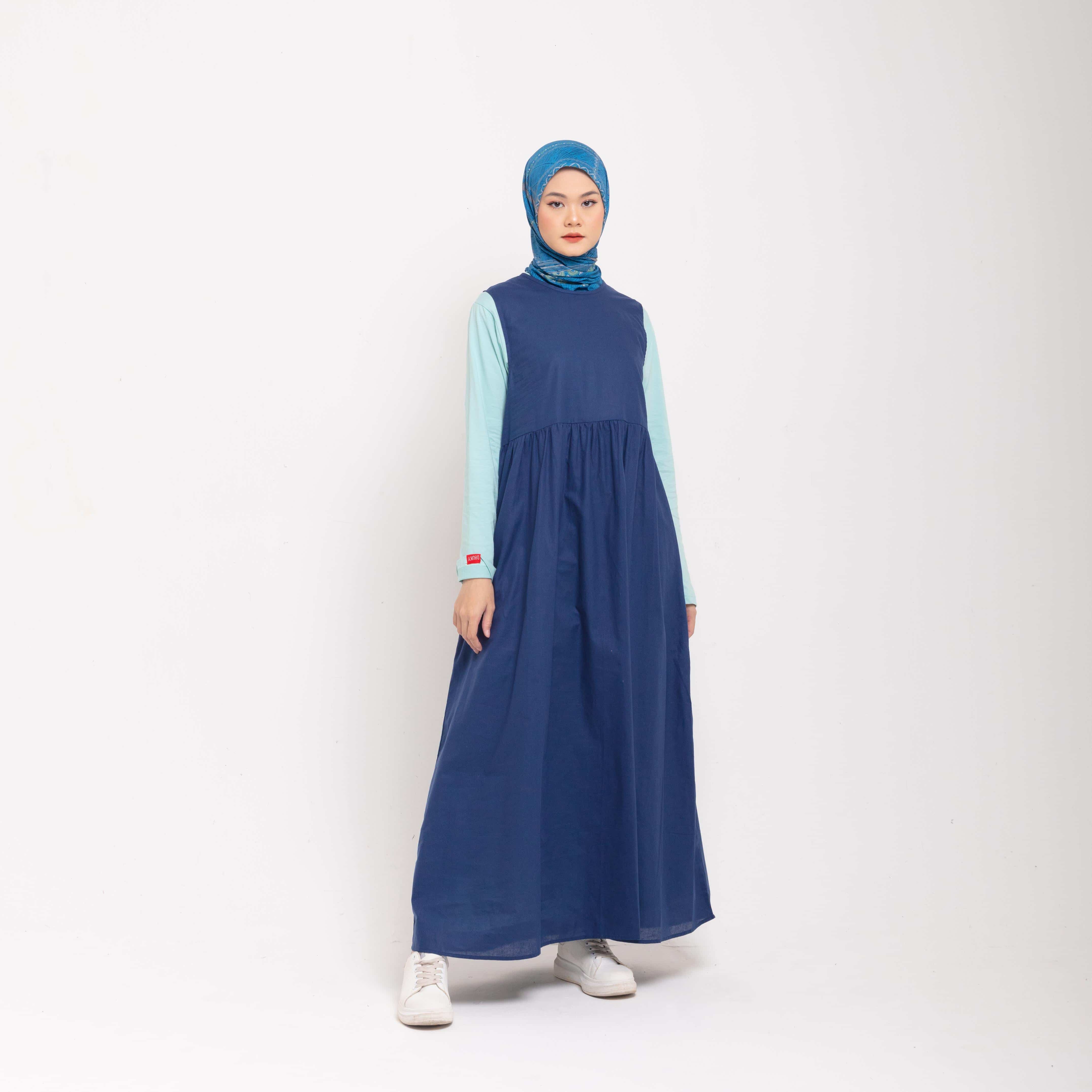 Dress Wanita Muslim Dauky Inner Dress Sleeveless Ruffles - Navy
