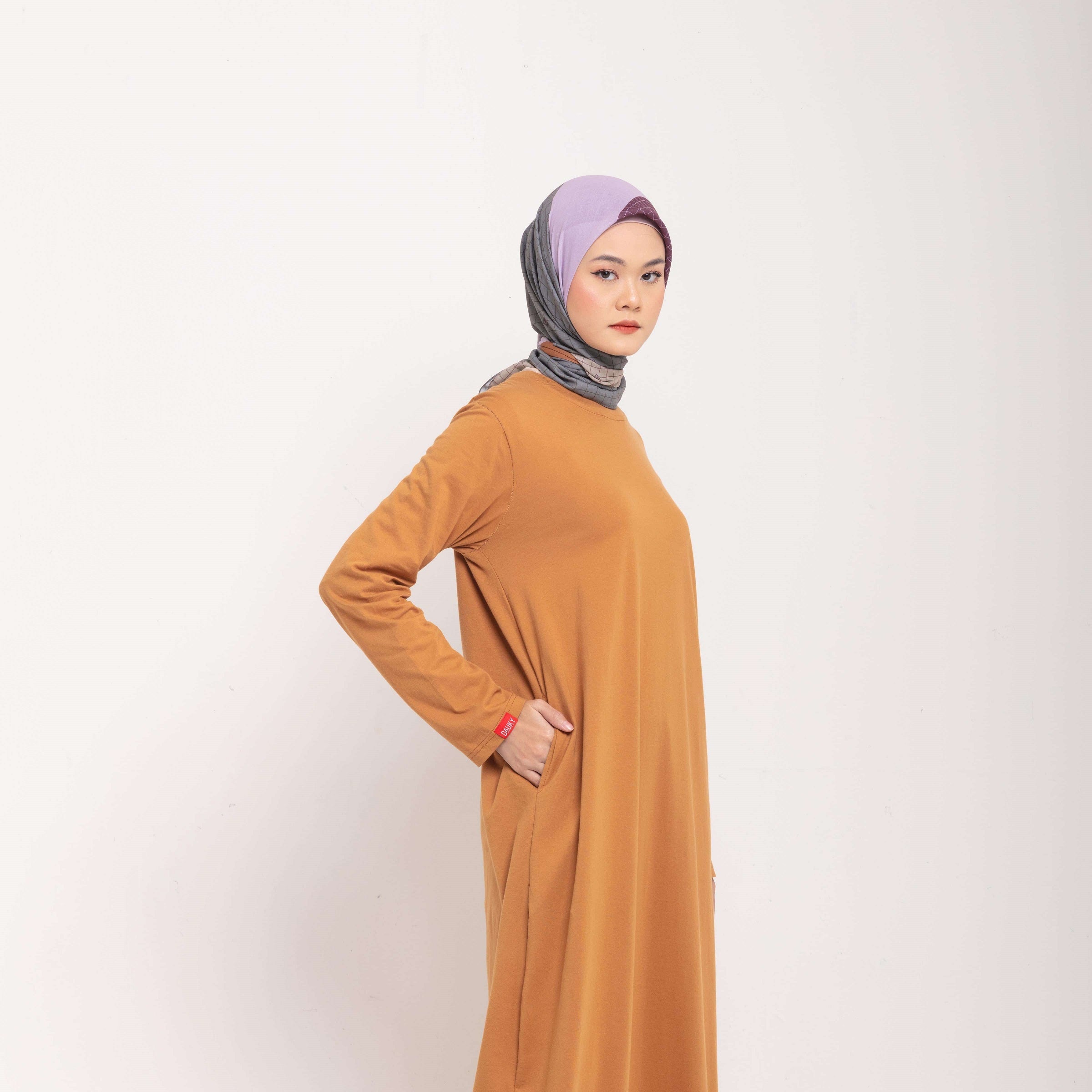 Dress Wanita Muslim Dauky Dress Combed Button - Coklat