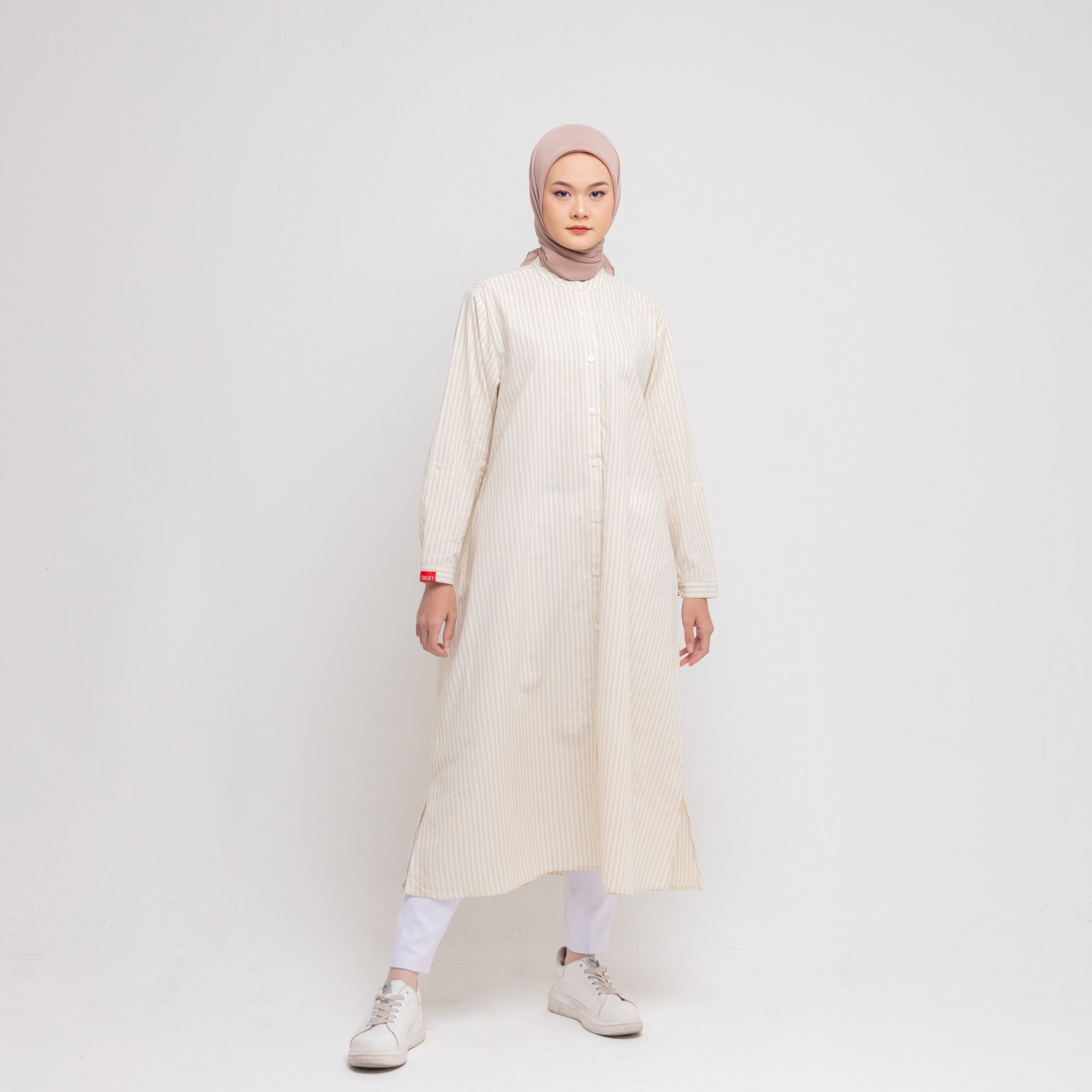 Dress Wanita Muslim M Dress Oversize Stripe - Dusty Yellow