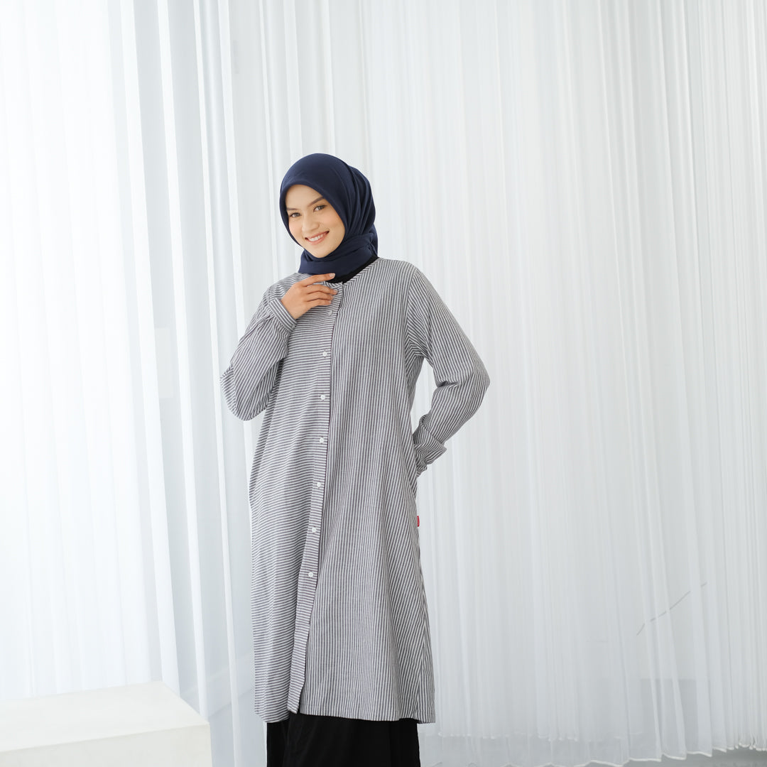 Dauky Atasan Wanita L Tunik Basic Stripe Smart Tunic Collection - Hitam