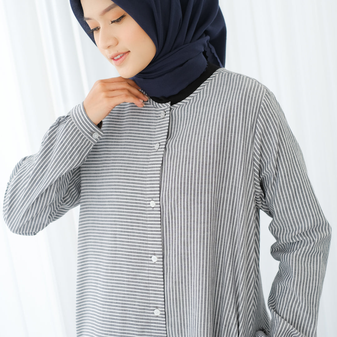 Dauky Atasan Wanita L Tunik Basic Stripe Smart Tunic Collection - Hitam