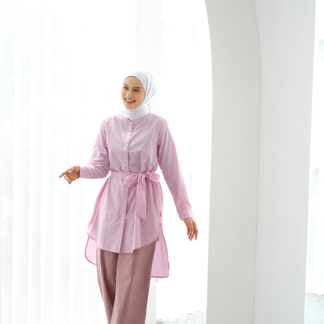 Dauky Atasan Wanita M Tunik Stripe Belt Smart Tunic Collection - Pink