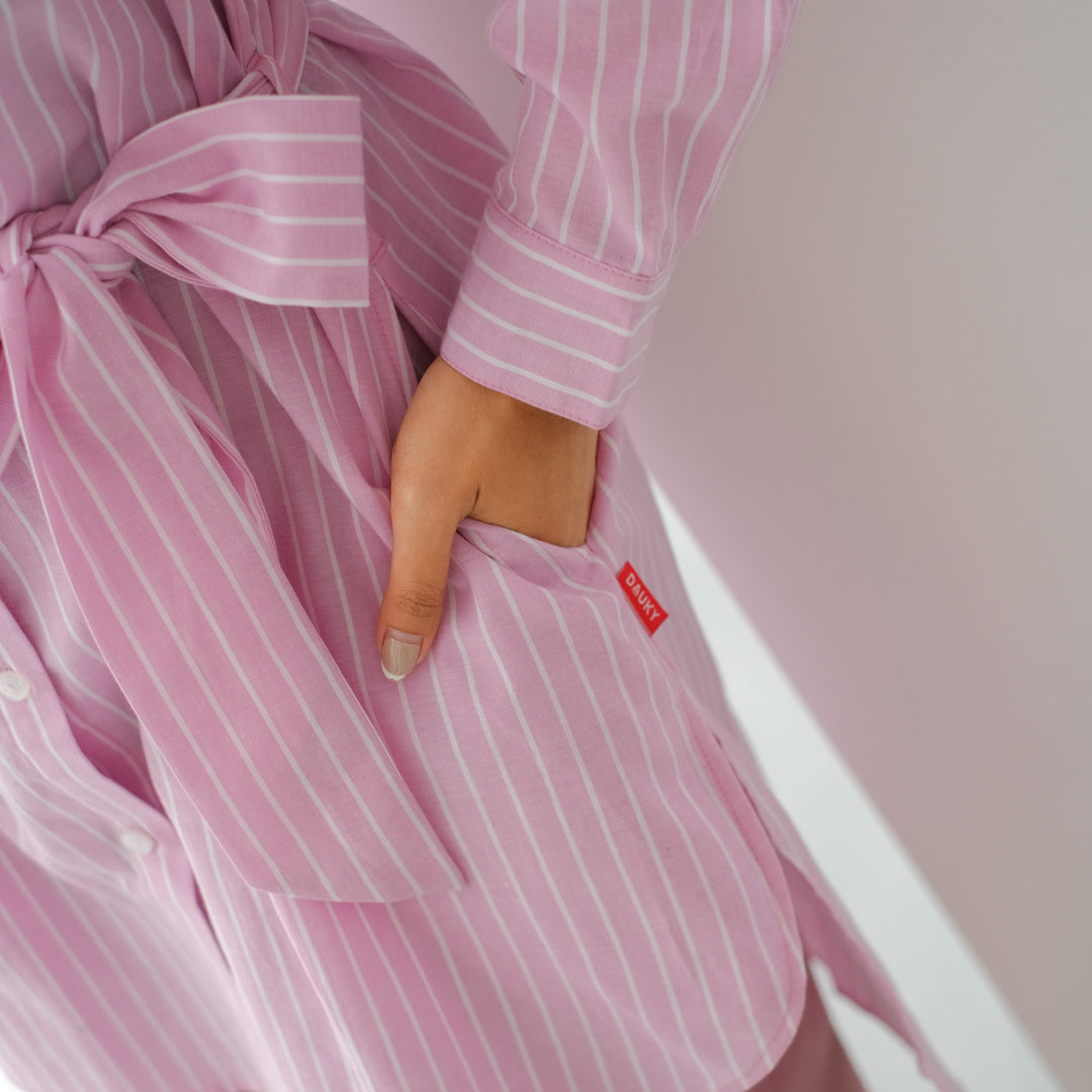 Dauky Atasan Wanita M Tunik Stripe Belt Smart Tunic Collection - Pink