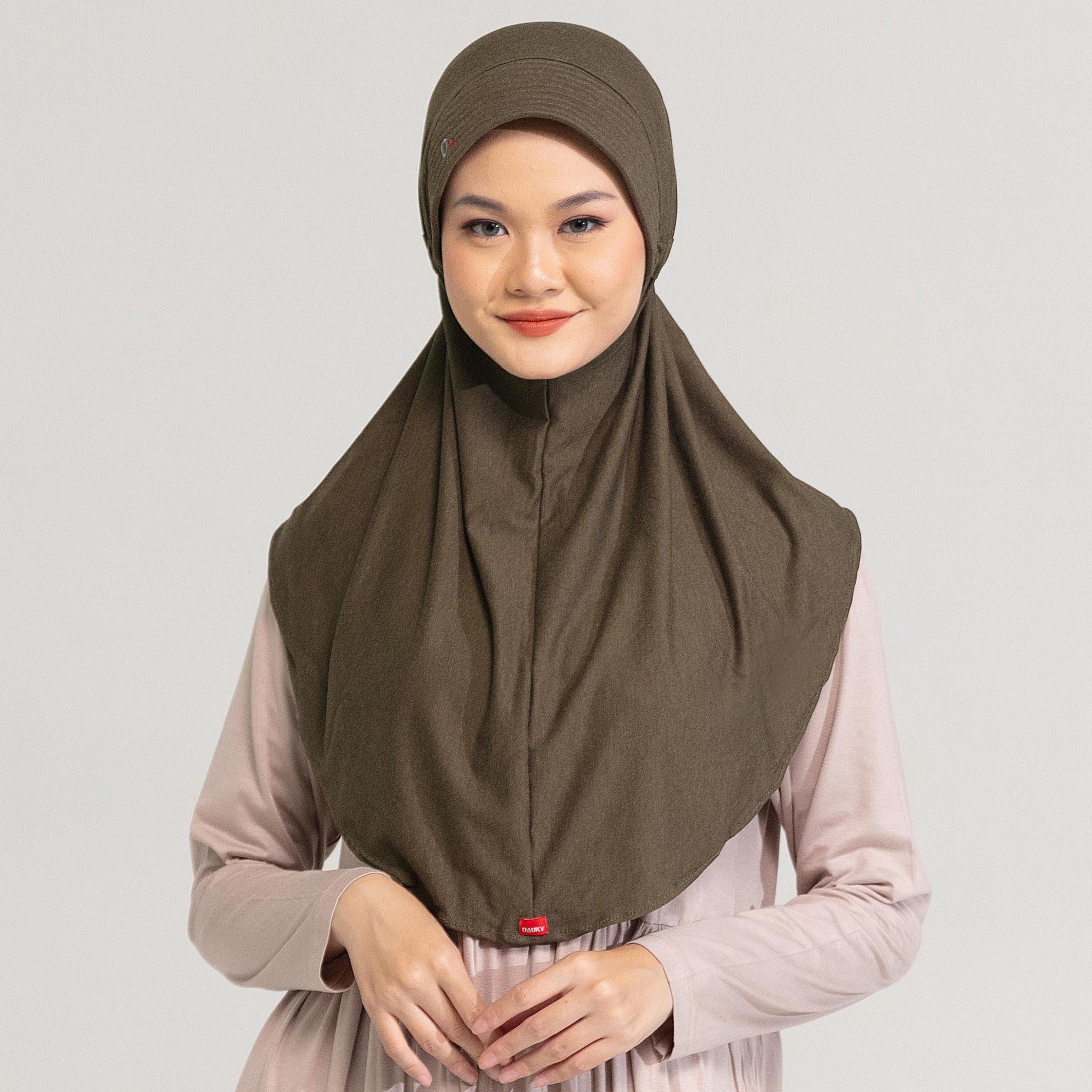 DAUKY -  Hijab Bergo Jilbab Basic Polos Kaos Rara - Olive