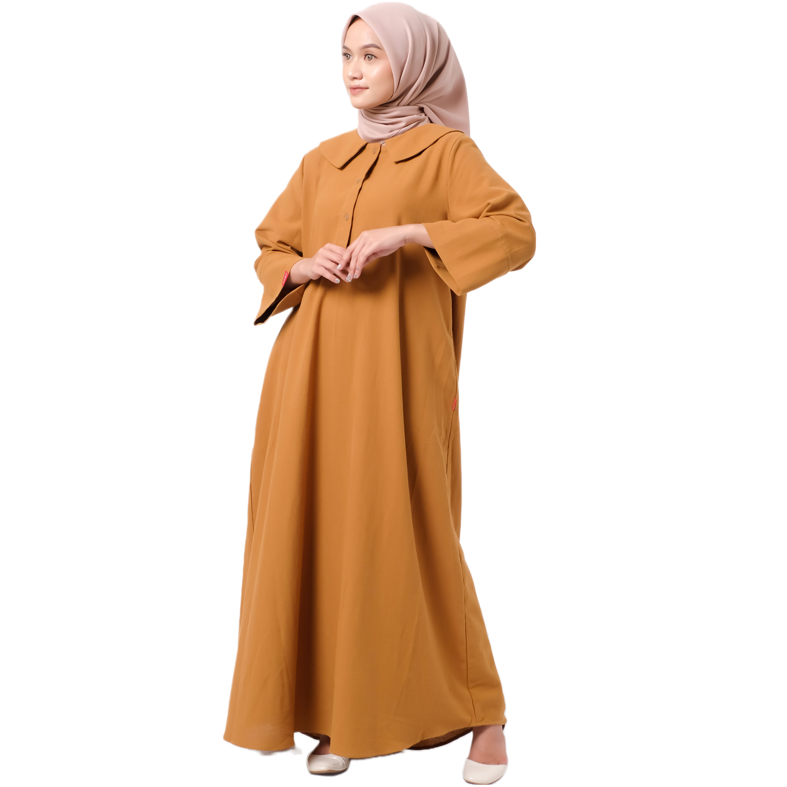Dauky Dress Wanita L Dress Linen Rami - Caramel
