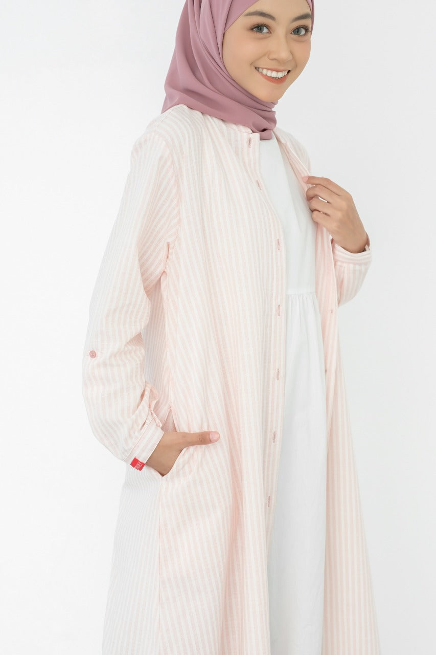 Dress Wanita Muslim M Dress Oversize Stripe - Dustypink