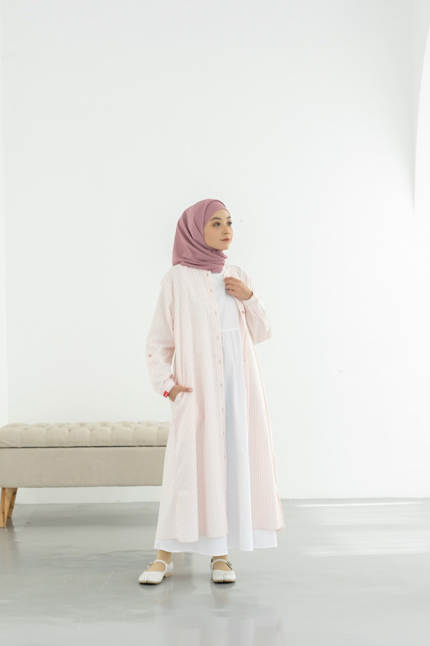 Dress Wanita Muslim M Dress Oversize Stripe - Dustypink